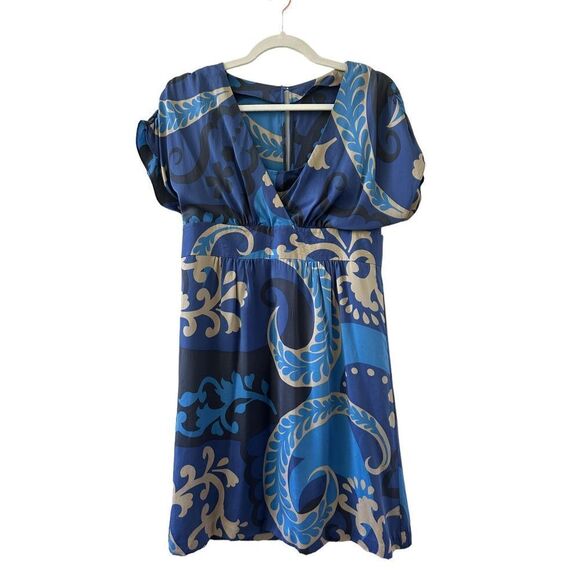Boden Silk Blue Short Sleeve Paisley Print Shift Dress Women’s Size 8 - Picture 1 of 6